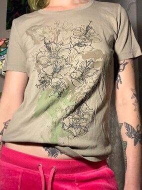Northern Reflections Pale Green Tee with Metallic Floral Design